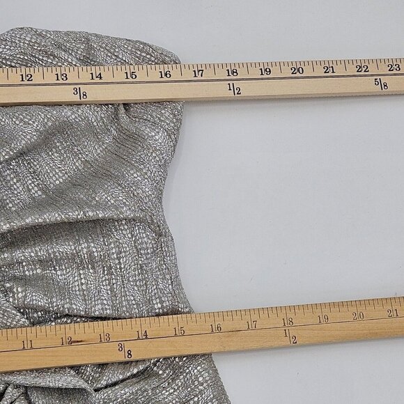 Jonathan Simkhai Plisse Metallic Bustier Ruffle Dress Silver Women’s Size 10 - Picture 14 of 16